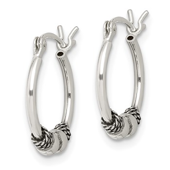 Sterling Silver Antique Fancy Hoop Earrings — alternate view