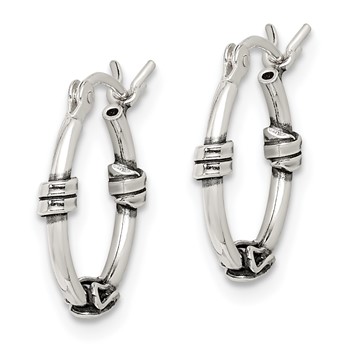 Sterling Silver Antiqued Fancy Hoop Earrings — alternate view