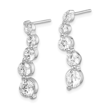 Sterling Silver Rhodium-plated Polished CZ Journey Post Earrings — alternate view
