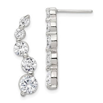 Sterling Silver Rhodium-plated Polished CZ Journey Post Earrings