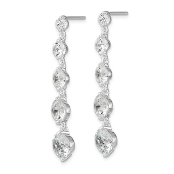 Sterling Silver Rhodium-plated Clear CZ Journey Dangle Post Earrings — alternate view