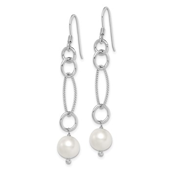 Sterling Silver Rhodium-plated Polished & Twisted White 8-9mm Freshwater Cultured Pearl Dangle Earrings — alternate view