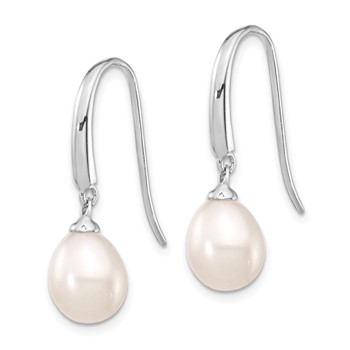 Sterling Silver Rhodium-plated 8-9mm White Teardrop Freshwater Cultured Pearl Dangle Earrings — alternate view
