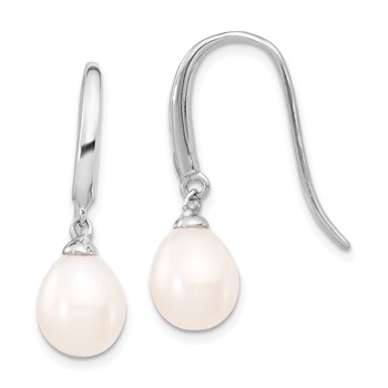 Sterling Silver Rhodium-plated 8-9mm White Teardrop Freshwater Cultured Pearl Dangle Earrings