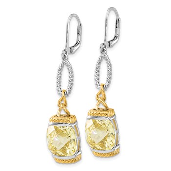 Sterling Silver w/ Gold-tone Vermeil Light Yellow CZ Dangle Earrings — alternate view