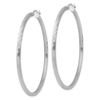 Sterling Silver Rhod-plated 2.5mm Polished/Satin Diamond-cut Hoop Earrings — alternate view