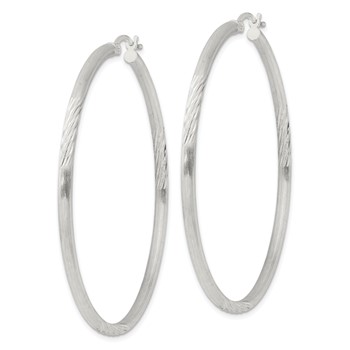 Sterling Silver 2.5mm Polished/Satin D/C Hoop Earrings — alternate view