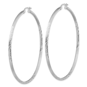 Sterling Silver Rhod-plated 2.5mm Polished/Satin Diamond-cut Hoop Earrings — alternate view