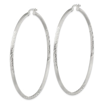 Sterling Silver 2.5mm Polished/Satin D/C Hoop Earrings — alternate view