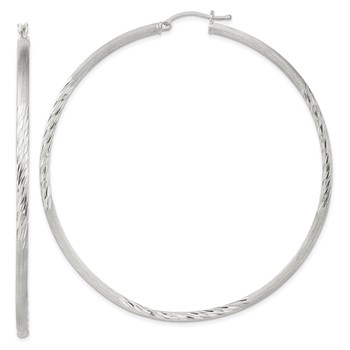 Sterling Silver 2.5mm Polished/Satin D/C Hoop Earrings