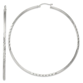 Sterling Silver 2.5mm Polished/Satin D/C Hoop Earrings