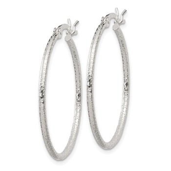 Sterling Silver Textured 2x30mm Hoop Earrings — alternate view