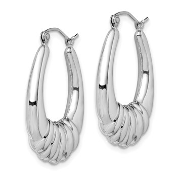 Sterling Silver Rhodium-plated Polished Scalloped Oval Hoop Earrings — alternate view