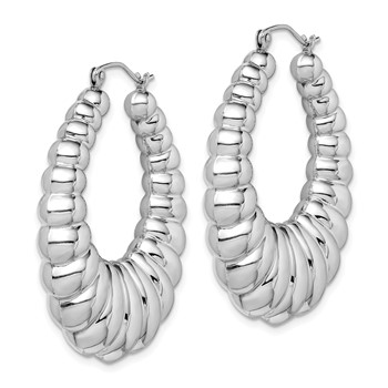 Sterling Silver Rhodium-plated Polished Shrimp Oval Hoop Earrings — alternate view