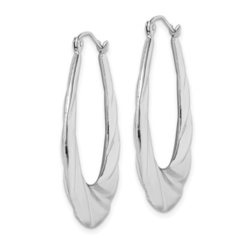 Sterling Silver Rhodium-plated Twisted Scalloped Oval Hoop Earrings — alternate view