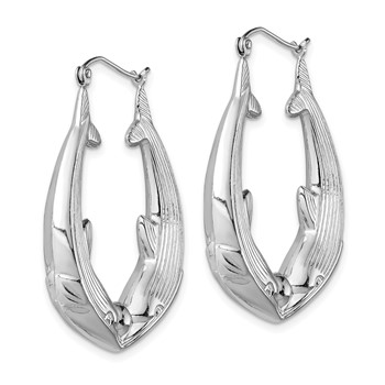 Sterling Silver Rhodium-plated Textured Dolphin Round Hoop Earrings — alternate view