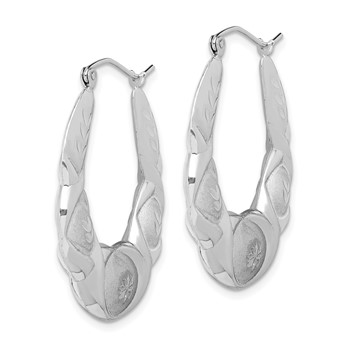 Sterling Silver Rhod-plated Satin & D/C Scalloped Oval Hoop Earrings — alternate view