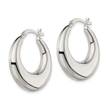 Sterling Silver Polished & Tapered Round Hoop Earrings — alternate view