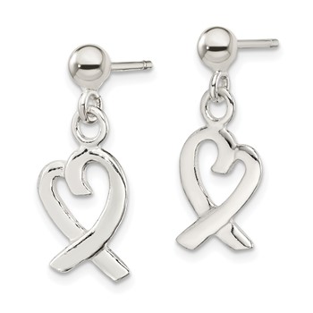 Sterling Silver Heart Dangle Post Earrings — alternate view
