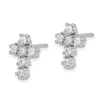 Sterling Silver Rhodium-plated Polished CZ Cross Post Earrings — alternate view