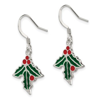 Sterling Silver Enameled Holly Earrings — alternate view