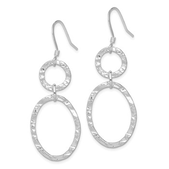 Sterling Silver Rhod-plated Polished & Hammered Circle & Oval Dangle Earrin — alternate view