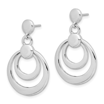 Sterling Silver Rhodium-plated Polished Double Circle Post Dangle Earrings — alternate view