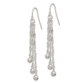 Sterling Silver Polished Fancy 3-Strand Chain & Beaded Dangle Earrings — alternate view