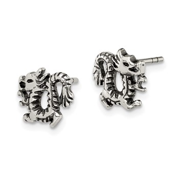 Sterling Silver Antiqued Dragon Post Earrings — alternate view