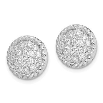 Sterling Silver Rhodium-plated Polished & Twisted CZ Circle Post Earrings — alternate view