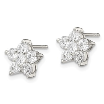 Sterling Silver Rhodium-plated CZ Flower Post Earrings — alternate view