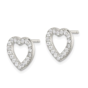 Sterling Silver Rhodium-plated CZ Open Heart Post Earrings — alternate view