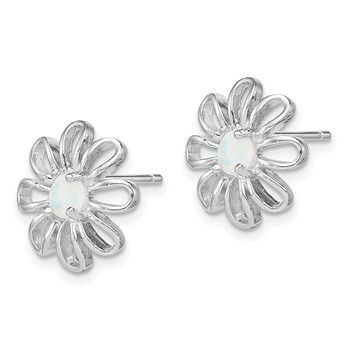 Sterling Silver Rhodium-plated Created Opal Daisy Post Earrings — alternate view