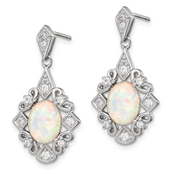 Sterling Silver Rhodium-plated Created Opal and CZ Earrings — alternate view