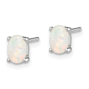 Sterling Silver Rhodium-plated Created Opal Post Earrings — alternate view