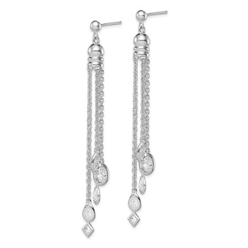 Sterling Silver RH-plated Polished CZ & Multi-Chain Post Dangle Earrings — alternate view
