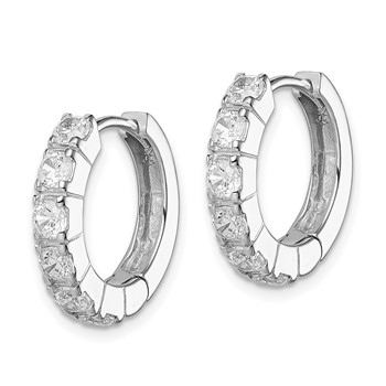 Sterling Silver Rhodium-plated CZ Hinged Hoop Earrings — alternate view
