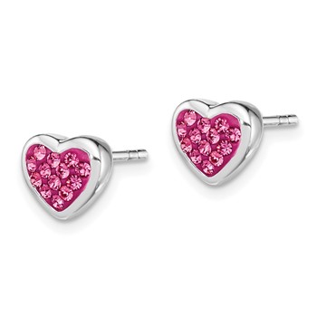 Sterling Silver Rhodium-plated Polished Pink CZ Heart Post Earrings — alternate view