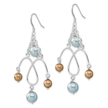 Sterling Silver Polished Blue & Champagne Simulated Pearl Dangle Earrings — alternate view
