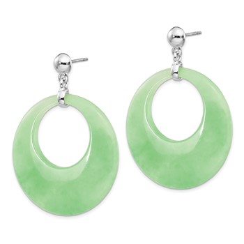 Sterling Silver Rhodium-plated Polished Jade Circle Post Dangle Earrings — alternate view