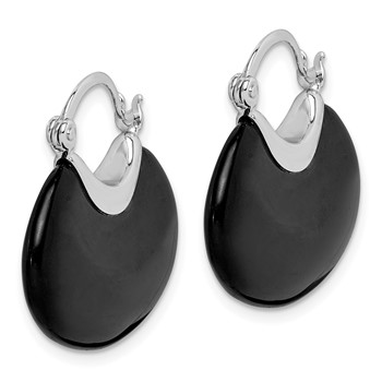 Sterling Silver Rhodium-plated Polished Onyx Hoop Earrings — alternate view