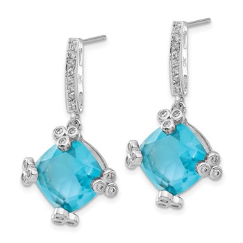 Sterling Silver Blue & Clear CZ Post Dangle Earrings — alternate view
