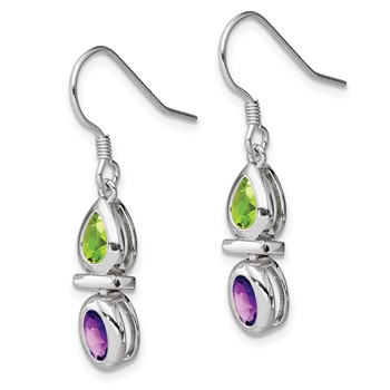 Sterling Silver Rhodium Plated Peridot and Amethyst Dangle Earrings — alternate view