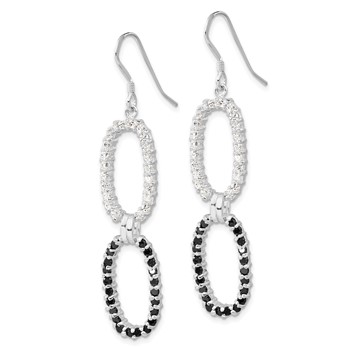 Sterling Silver Polished Fancy Black & Clear CZ Oval Dangle Earrings — alternate view