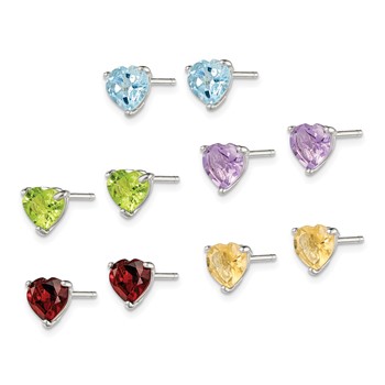 Sterling Silver Rhodium-plated Gemstone Post Earring Set — alternate view