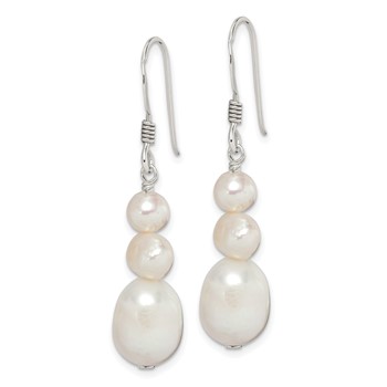 Sterling Silver Polished White 6-10mm Freshwater Cultured Pearl Dangle Earrings — alternate view