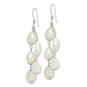 Sterling Silver Polished White 8-10mm Baroque Freshwater Cultured Pearl Two-Strand Dangle Earrings — alternate view