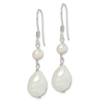 Sterling Silver Polished White 5.5-11mm Baroque & Semi-Round Freshwater Cultured Pearl Dangle Earrings — alternate view