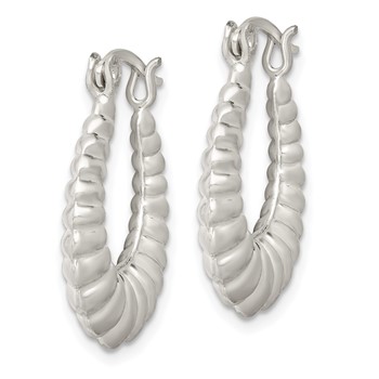 Sterling Silver Polished Shrimp Oval Hoop Earrings — alternate view