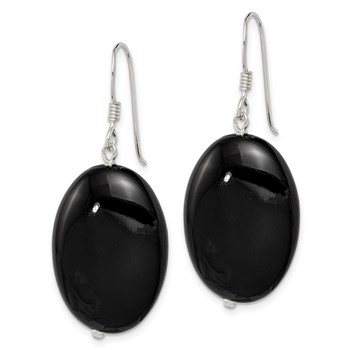 Sterling Silver Polished Black Agate Oval Dangle Earrings — alternate view
